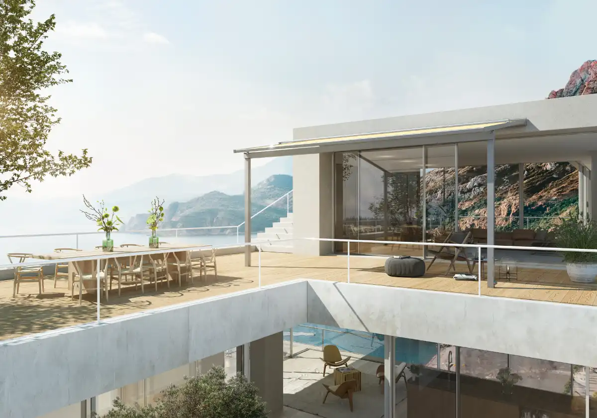 Haus mit Pergola Markise
